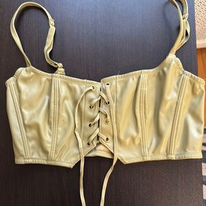Faux Leather Corset Top in Mustard Yellow